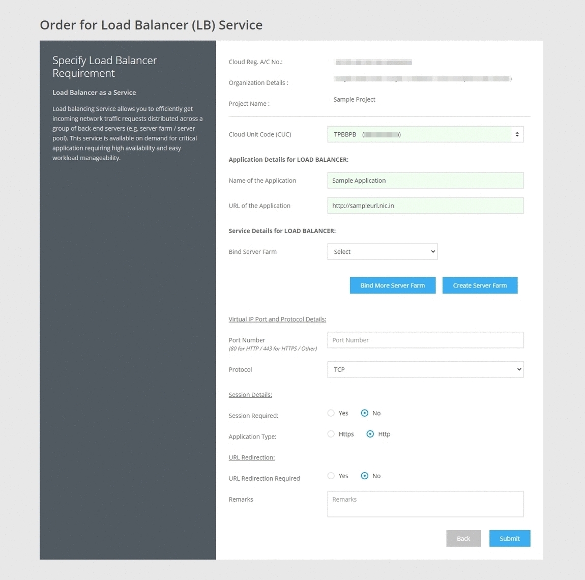 NICSI Cloud Services, Services Available on Cloud, Add Service Request Form